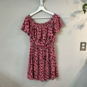 Express Size Medium Pink floral off the shoulder mini dress double lined